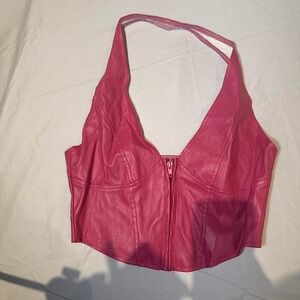 Pink faux leather crop top